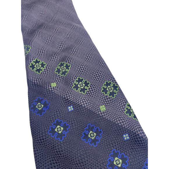 Robert Graham Tie 100% Silk Textured Blue Green Geometric Floral Designer Preppy - Picture 3 of 10